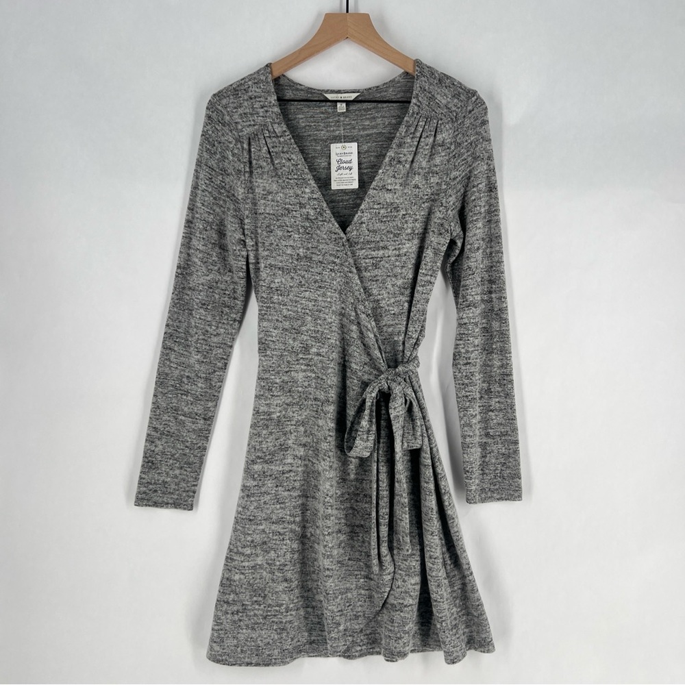 Lucky Brand Cloud Jersey‎ Soft Heather Gray Long Sleeve V-Neck Wrap Dress Size M